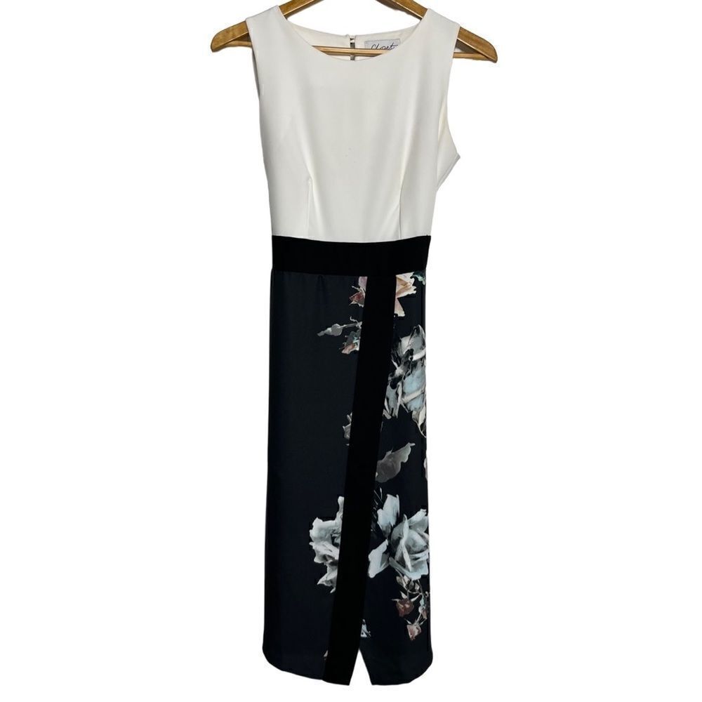 Closet London Color Block Floral Shift Midi Dress Black and White Size 6
